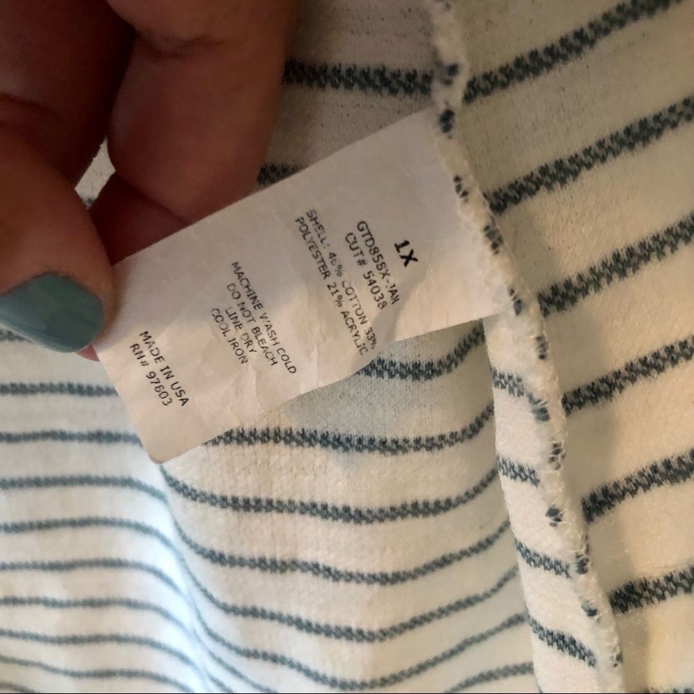 Green Envelope Cream & Olive Striped Ruffle Sleeve Blouse Size 1X - Picture 5 of 6